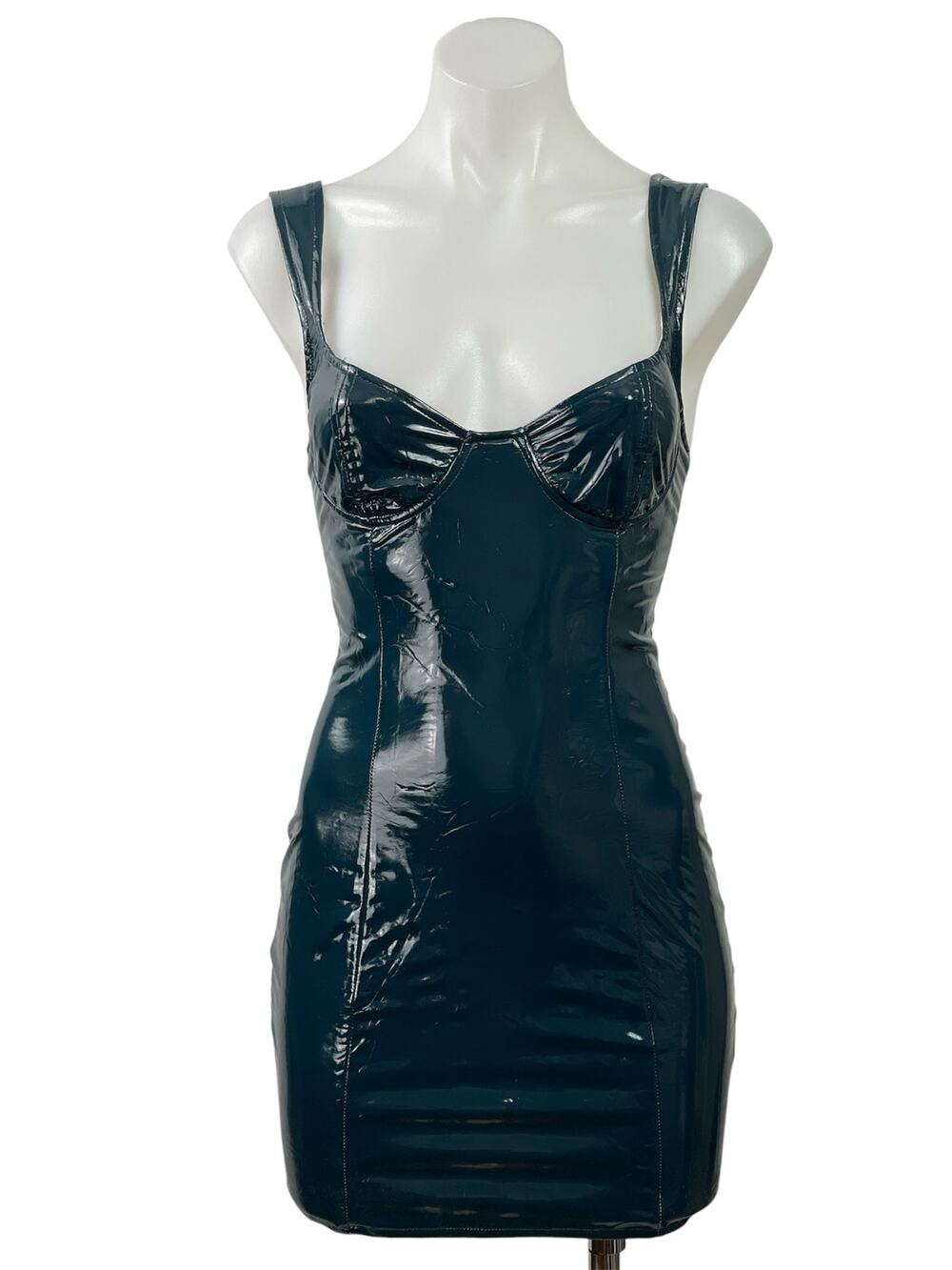 Oh Polly Blue Patent Faux Leather Sleeveless Bustier Cami Mini Bodycon Dress 2